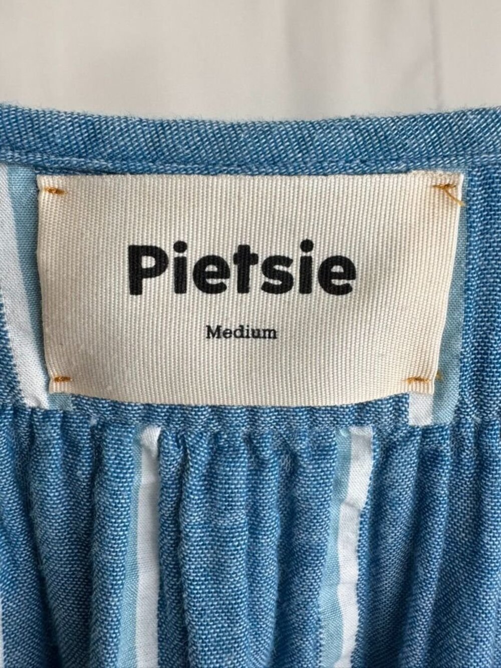 Pietsie Agave Cotton Blue Striped Cap Sleeve Babydoll Shift Dress Size Medium - Picture 8 of 9